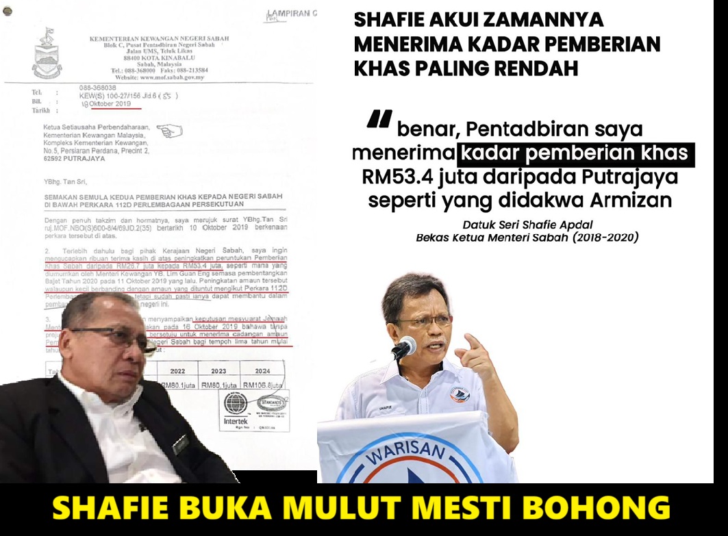 Peruntukan Khas Sabah: Shafie Apdal berbohong, salahkan hutang pusat, sedangkan Warisan sendiri setuju terima RM53.4 Juta